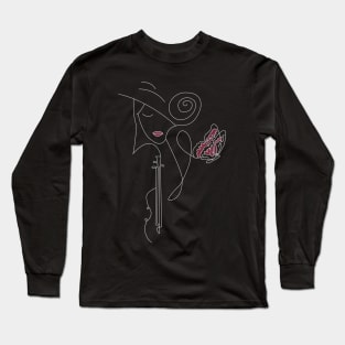 Abstract Woman with Butterfly  - Line Art Drawing Long Sleeve T-Shirt